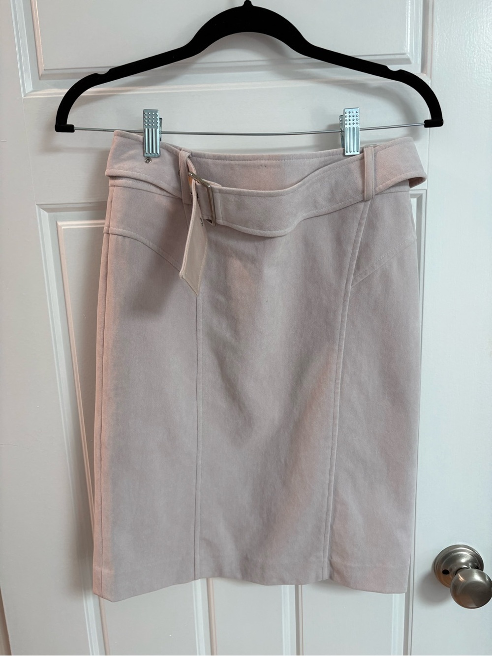 Tailored Blush Suede Belted Pencil Skirt